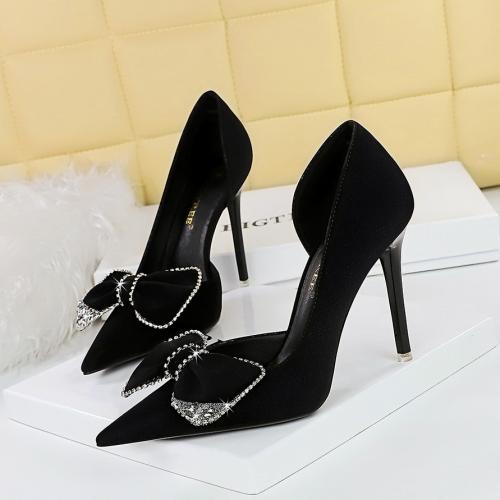 PU Leather Stiletto High-Heeled Shoes & with rhinestone Pair