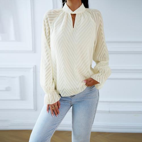 Polyester Women Long Sleeve Shirt & breathable Solid Apricot PC