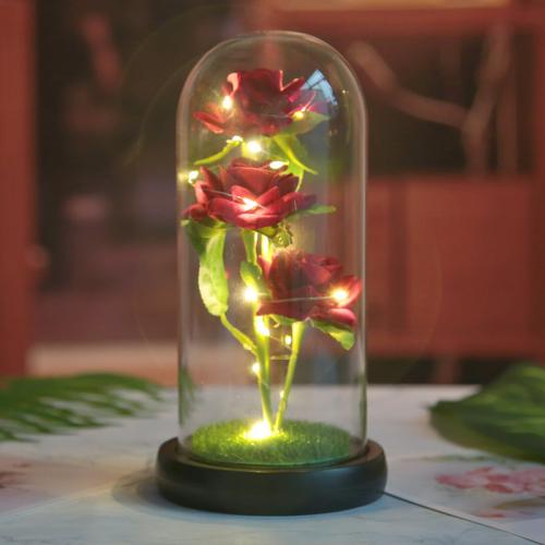 Flannelette & Glass & Wood & Plastic Valentines Gift Preserved Flower Decoration with LED lights PC