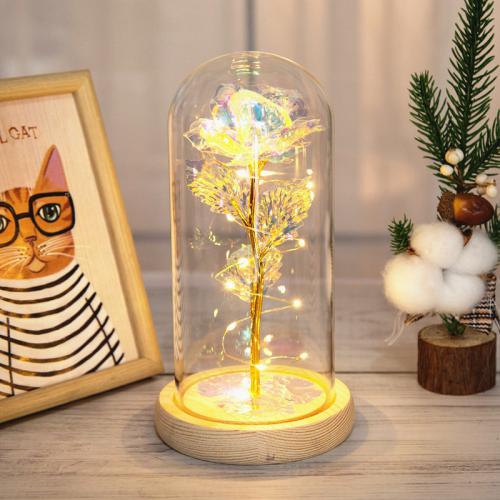 Glass & Plastic Valentines Gift Preserved Flower Decoration use AAA battery & with LED lights PC