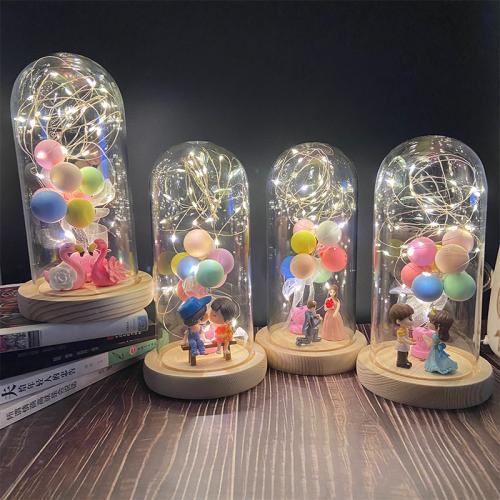 Glass & Foam & Wood & Plastic Valentines Gift Bell Glass Decoration use AAA battery & with LED lights PC