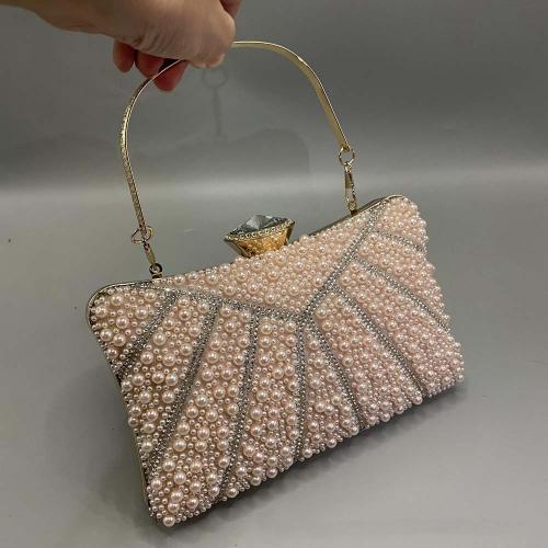 PU Leather & Plastic Pearl & Zinc Alloy hard-surface & Easy Matching Handbag with chain & with rhinestone PC