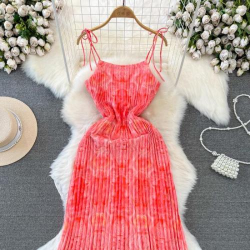 Polyester A-line Slip Dress slimming printed cherry quartz PC
