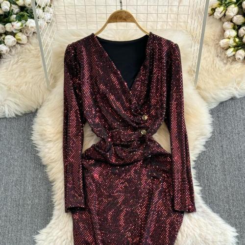 Sequin & Polyester Slim Sexy Package Hip Dresses irregular PC