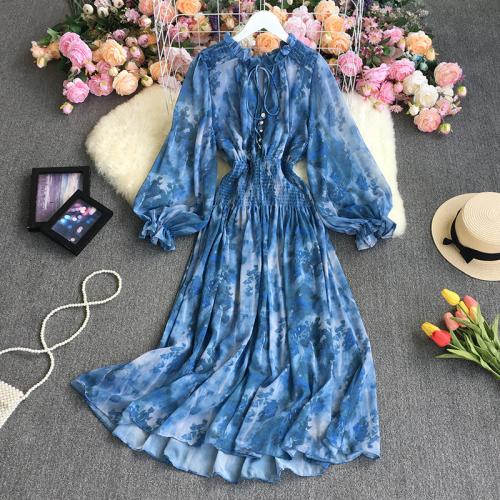 Polyester Waist-controlled One-piece Dress breathable Tie-dye : PC