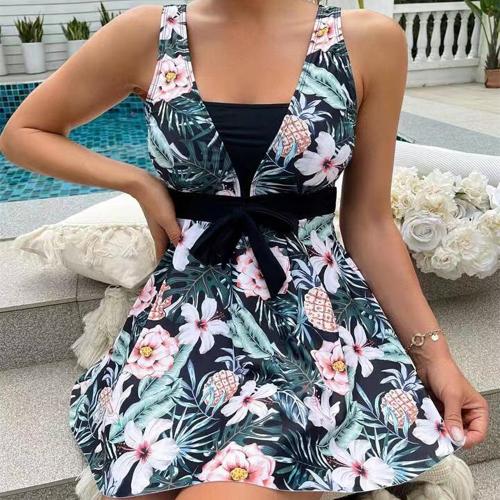 Polyester Swimming Skirt slimming & two piece printed floral Set