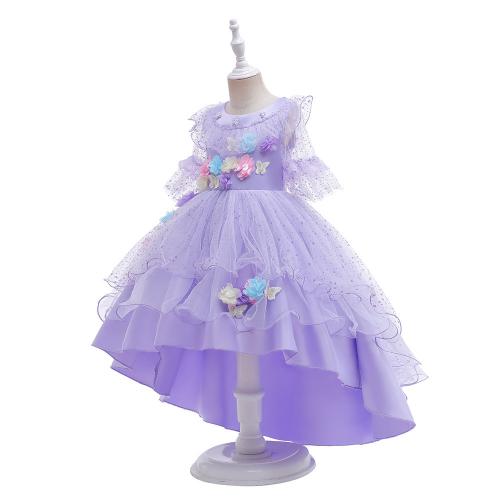 Polyester Ball Gown Girl One-piece Dress Cute floral purple PC