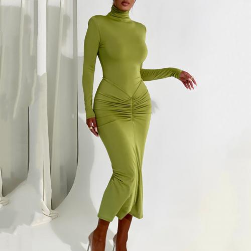 Polyester Slim Sexy Package Hip Dresses & breathable Solid PC