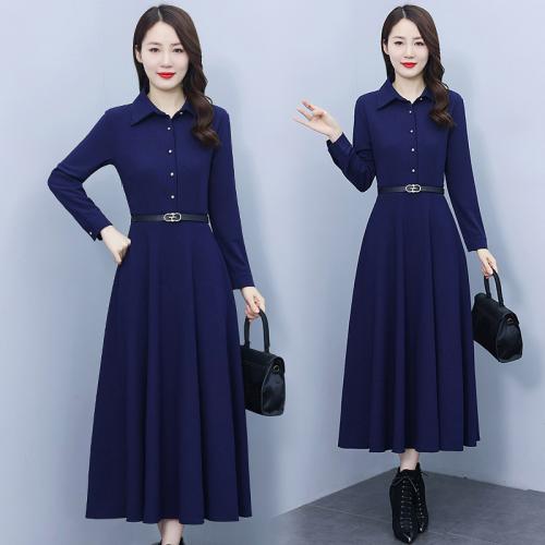 Polyester Waist-controlled One-piece Dress & breathable Solid Navy Blue PC