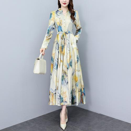 Polyester Waist-controlled One-piece Dress & breathable printed PC