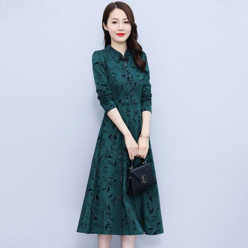 Polyester One-piece Dress & breathable printed green PC