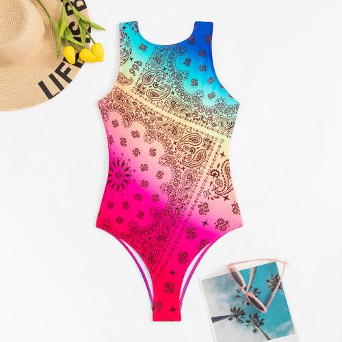 Polyester One-piece Swimsuit slimming & backless printed mixed colors PC
