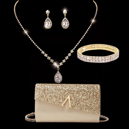 Gift Set, for women & four piece & with rhinestone, plated, more colors for choice, Sold By Set