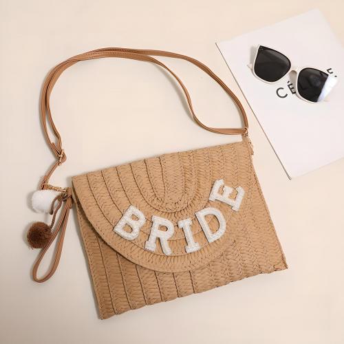 Paper Rope Easy Matching & Weave Crossbody Bag with fur ball letter PC