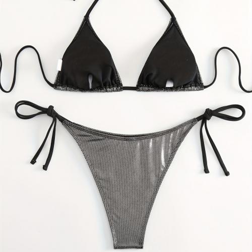 Polyester Bikini & two piece & hollow black Set