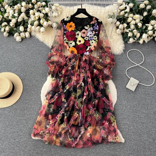 Acrylic Waist-controlled One-piece Dress & breathable embroidered PC