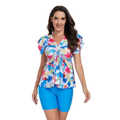 Polyester Tankinis Set slimming & two piece printed floral mixed colors Set