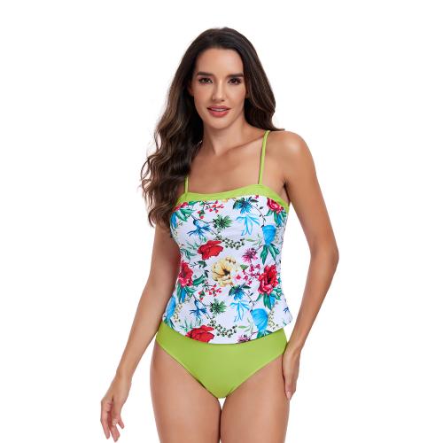 Polyester Tankinis Set slimming & two piece printed floral mixed colors Set