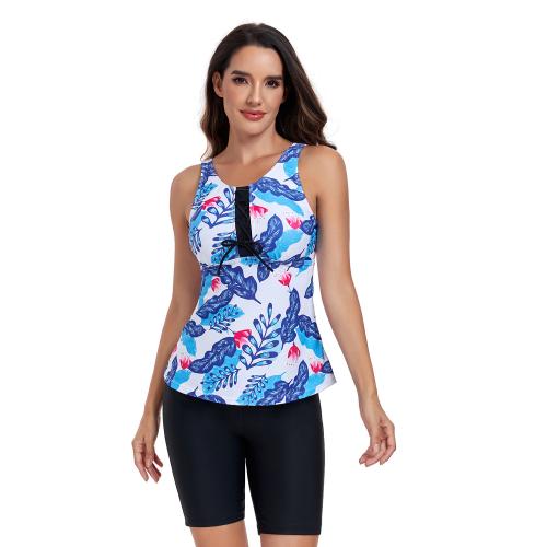 Polyamide & Polyester Tankinis Set slimming & backless & two piece printed leaf pattern mixed colors Set