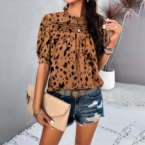 Polyester Soft Women Short Sleeve Shirt & loose & breathable printed PC