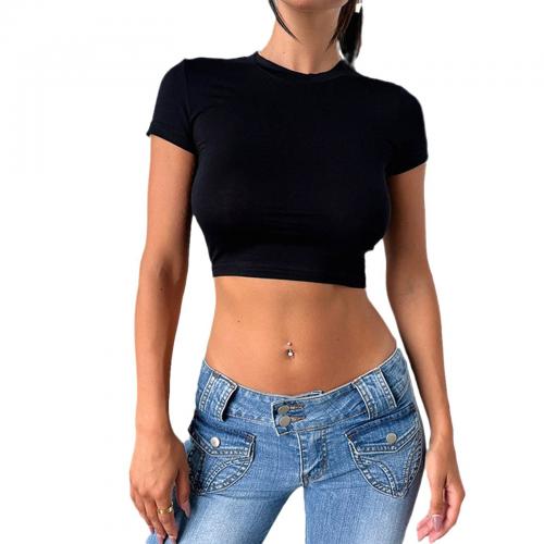 Polyester Soft & Crop Top Women Short Sleeve T-Shirts flexible Solid PC