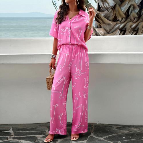 Spandex Wide Leg Trousers Women Casual Set & two piece & loose printed Set