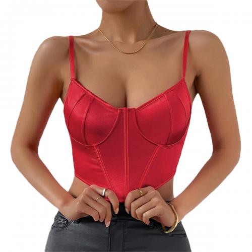 Polyester Camisole slimming & deep V & backless Solid red PC