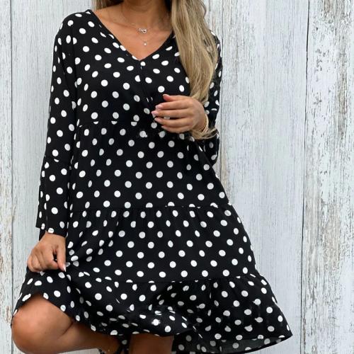 Polyester One-piece Dress deep V & breathable printed dot PC