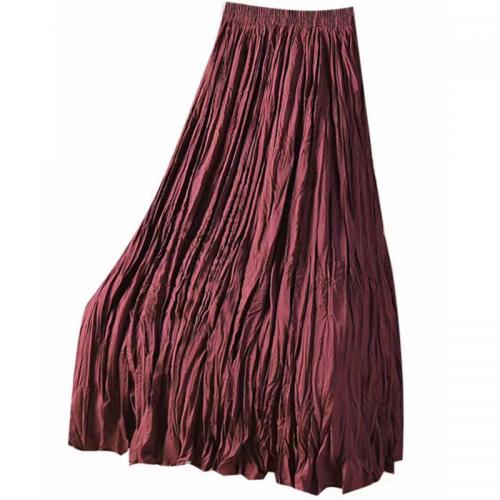 Real Silk long style & Pleated & High Waist Maxi Skirt large hem design Solid : PC