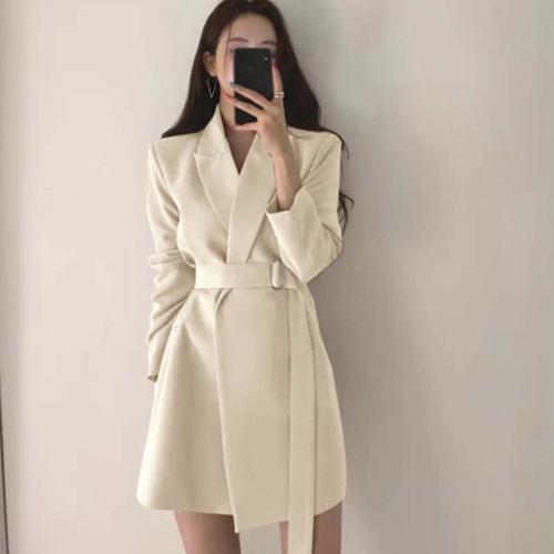 Polyester Women Suit Coat mid-long style & slimming & thermal belt Solid PC