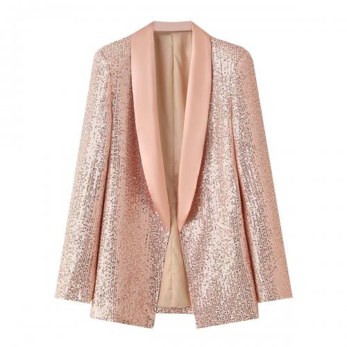 Sequin & Polyester Women Suit Coat mid-long style & slimming & loose patchwork Solid PC