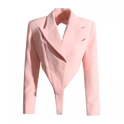 Polyester Women Suit Coat slimming & backless & hollow Solid pink PC