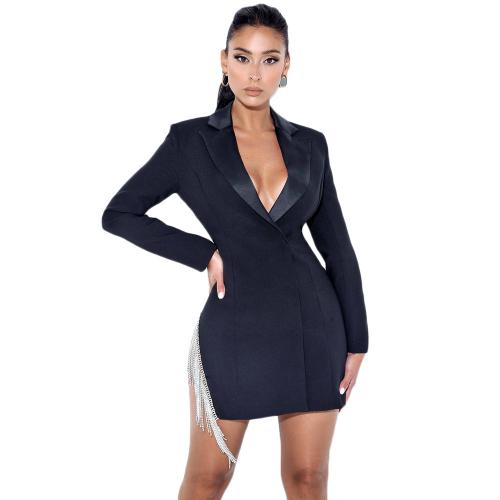 Spandex Soft Women Business Dress Suit slimming & skinny & with rhinestone patchwork Solid PC