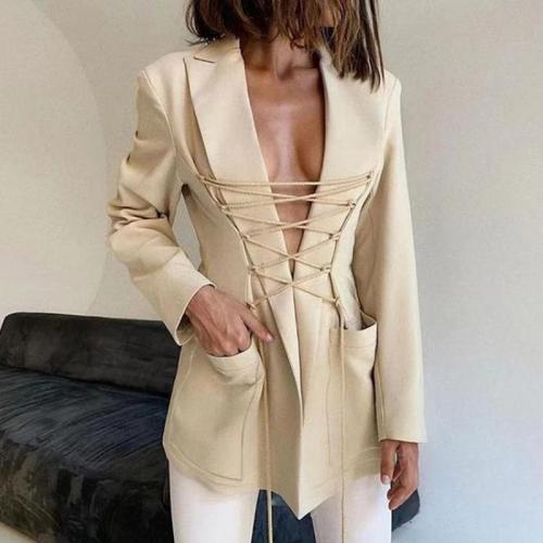 Polyester Women Suit Coat mid-long style & slimming Solid PC