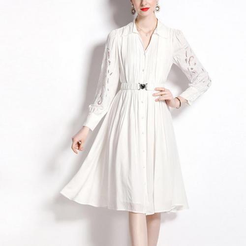 Polyester Waist-controlled Shirt Dress & breathable Solid white PC