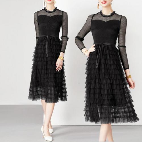 Polyester Einteiliges Kleid, Schwarz,  Stück