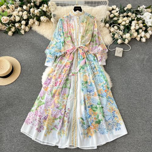 Polyester Waist-controlled & Soft One-piece Dress large hem design printed shivering PC