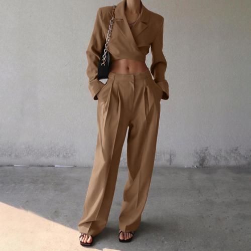Polyester Women Business Pant Suit midriff-baring & two piece & loose Pants & top Set
