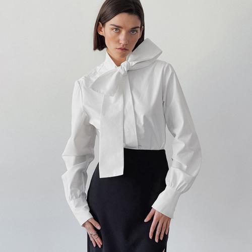 Polyester & Cotton Women Long Sleeve Blouses & loose white PC