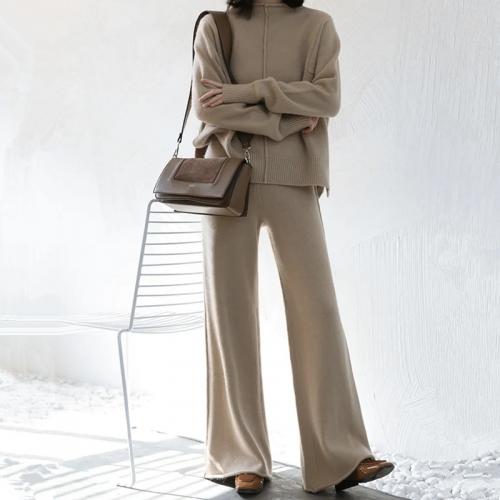 Polyester Ensemble occasionnel de femmes Pantalon large pour jambes & Pull Tricoté Solide plus de couleurs pour le choix Ensemble