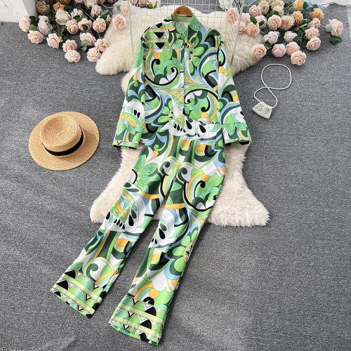 Spandex Women Casual Set two piece Wide Leg Trousers & top printed : Set