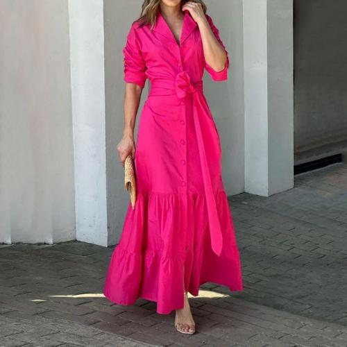 Polyester Waist-controlled One-piece Dress Solid fuchsia PC