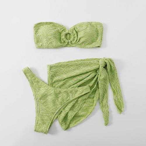 Polyester Bikini slimming & backless & three piece green Set