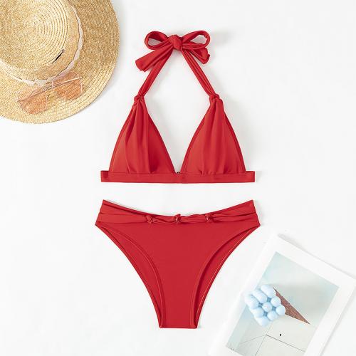 Polyester Bikini slimming & backless & two piece red Set
