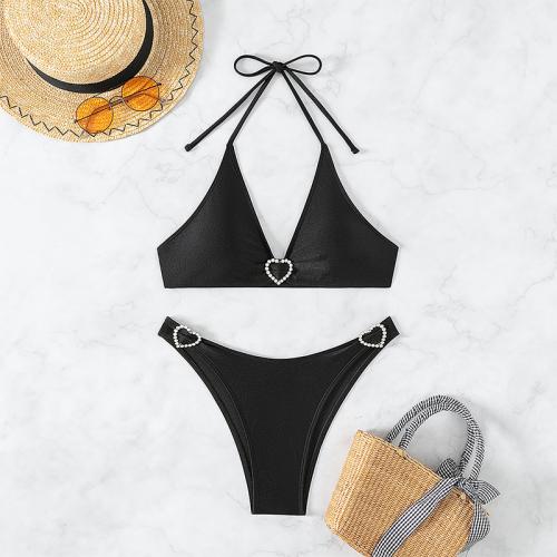 Spandex & Polyester Bikini slimming & backless & two piece black Set