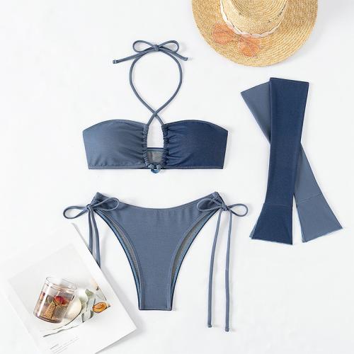 Polyamide Bikini slimming & backless & three piece blue Set