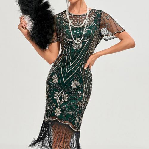 Polyester Slim & Plus Size & Tassels Short Evening Dress embroidered PC