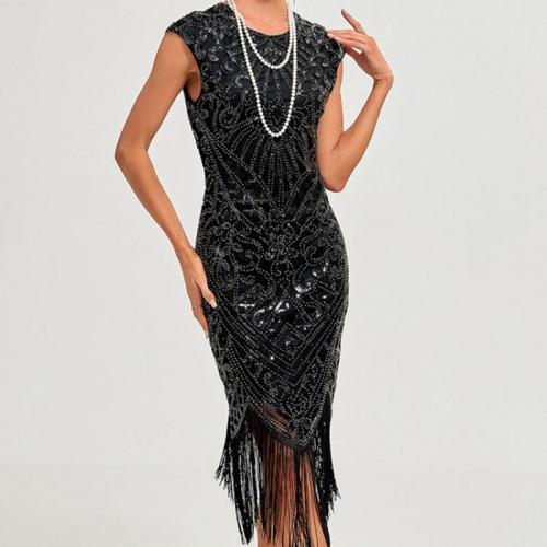 Polyester Slim & Plus Size & Tassels Short Evening Dress embroidered PC