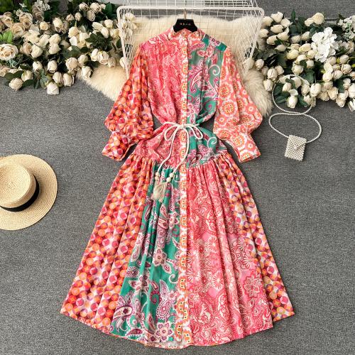 Polyester Waist-controlled & Soft One-piece Dress & breathable printed PC