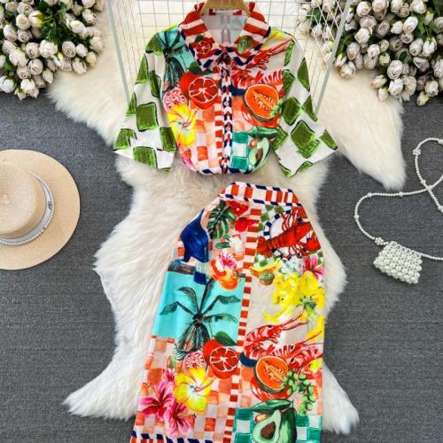 Polyester Soft & Slim Two-Piece Dress Set & two piece printed floral multi-colored Set
